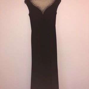 La Femme Black Floor-Length Prom Dress with Beaded Neckline